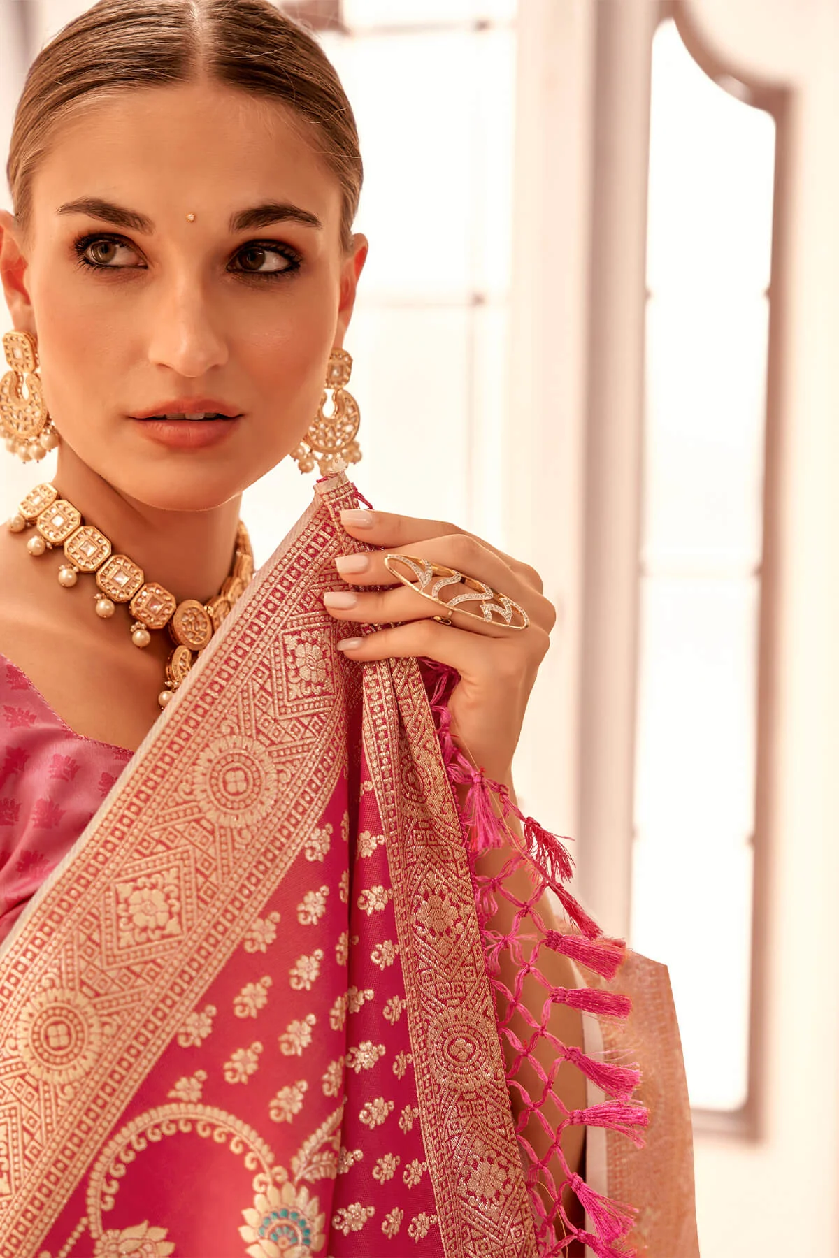 Brood Beige Soft Banarasi Silk Saree With Panache Blouse Piece - Image 2