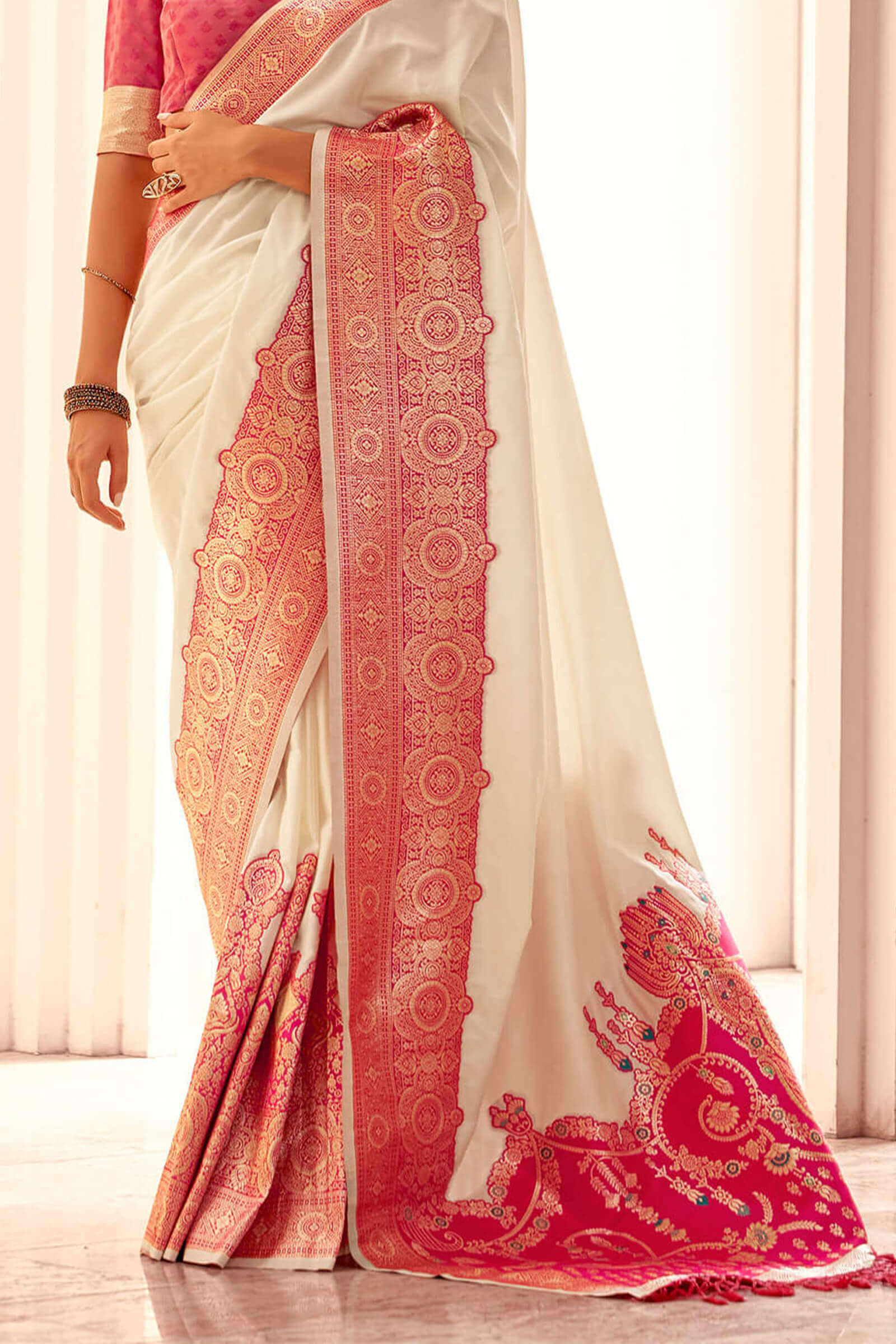Brood Beige Soft Banarasi Silk Saree With Panache Blouse Piece - Image 3