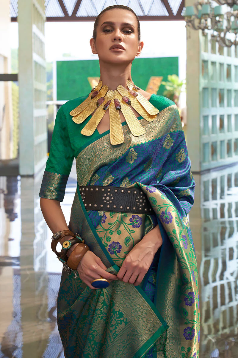Brood Blue Soft Banarasi Silk Saree With Lassitude Blouse Piece - Image 2