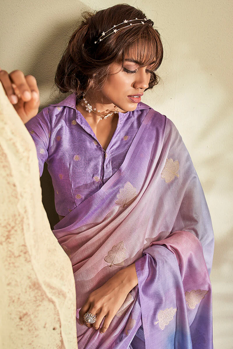 Brood Lavender Soft Banarasi Silk Saree With Chatoyant Blouse Piece - Image 4