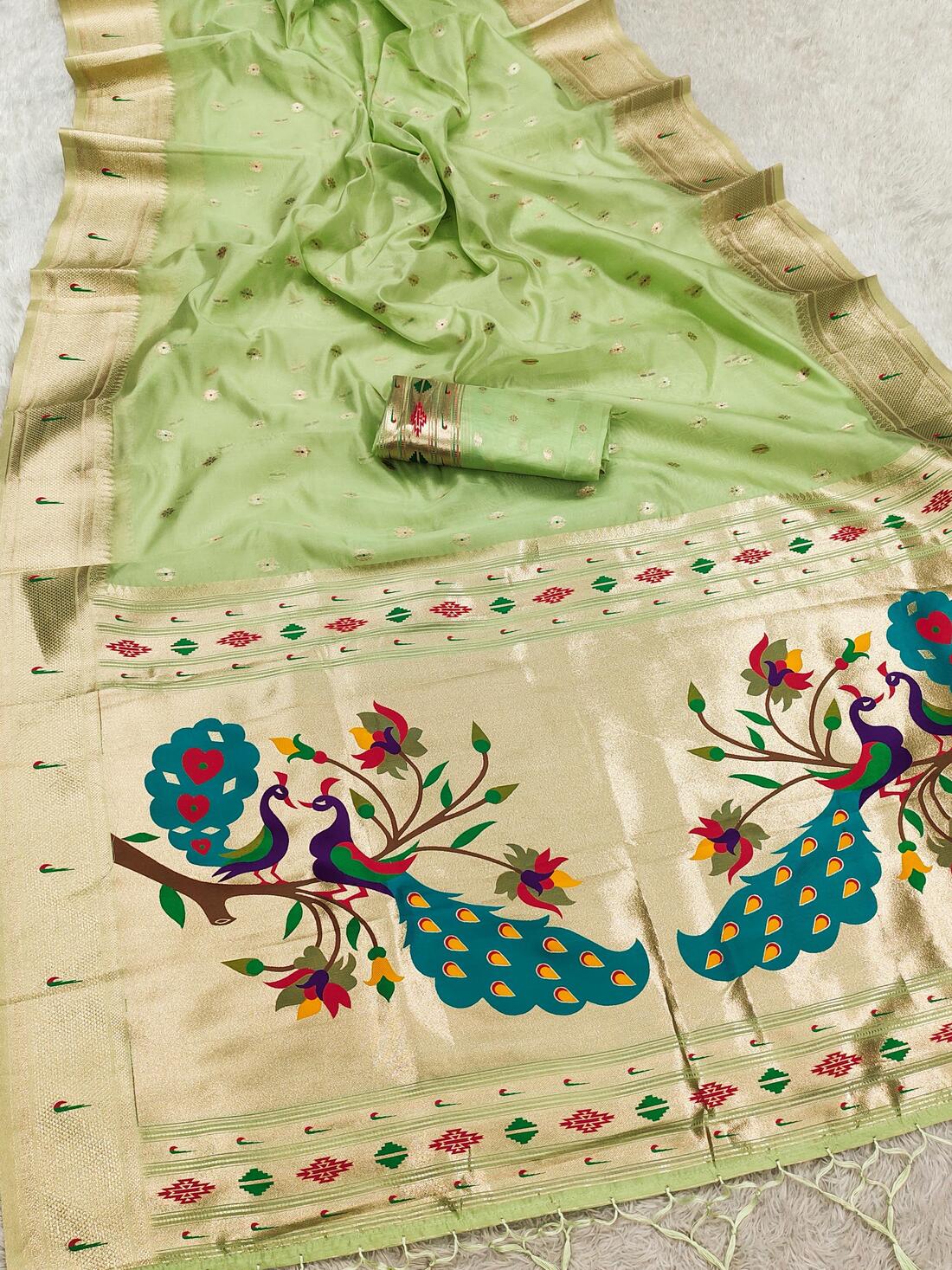 Brood Pista Paithani Silk Saree With Adorable Blouse Piece - Image 2