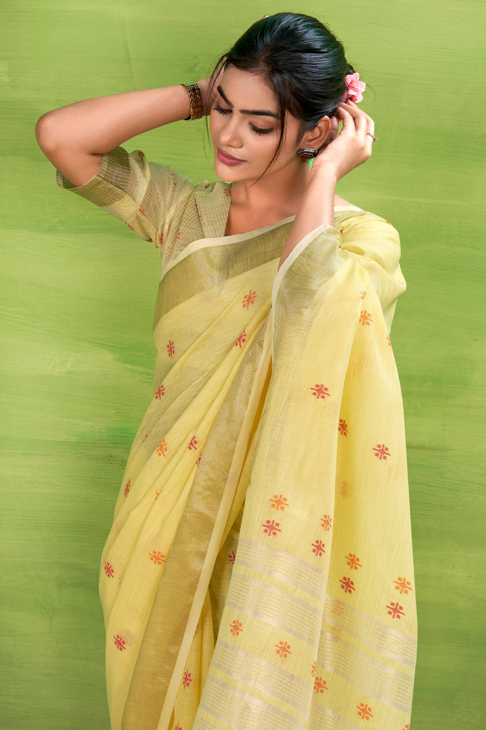Brood Yellow Cotton Silk Saree With Enamoring Blouse Piece - Image 4