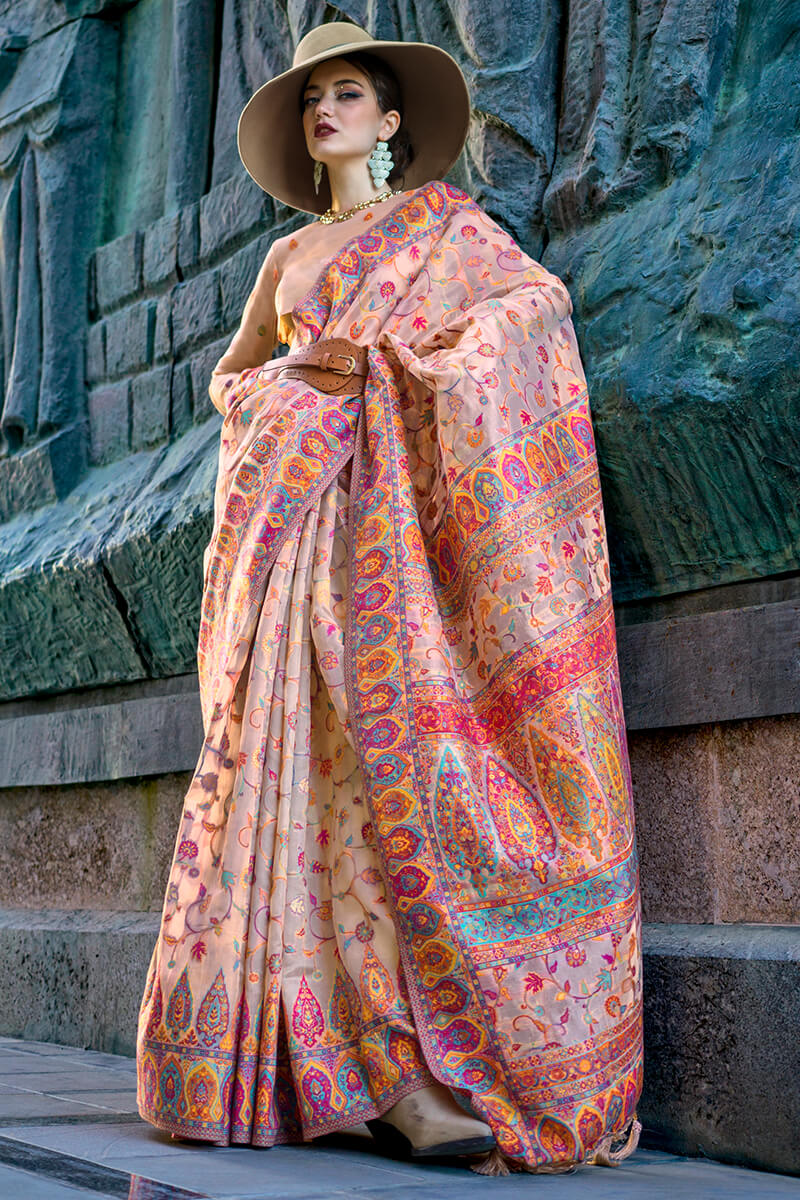 Bucolic Beige Pashmina Saree With Beauteous Blouse Piece - Image 2