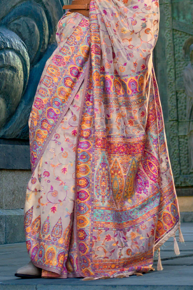 Bucolic Beige Pashmina Saree With Beauteous Blouse Piece - Image 3