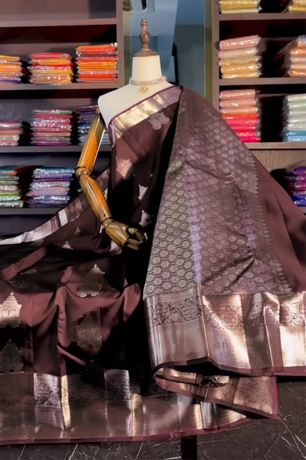 Bucolic Brown Soft Banarasi Silk Saree With Posh Blouse Piece - Image 6
