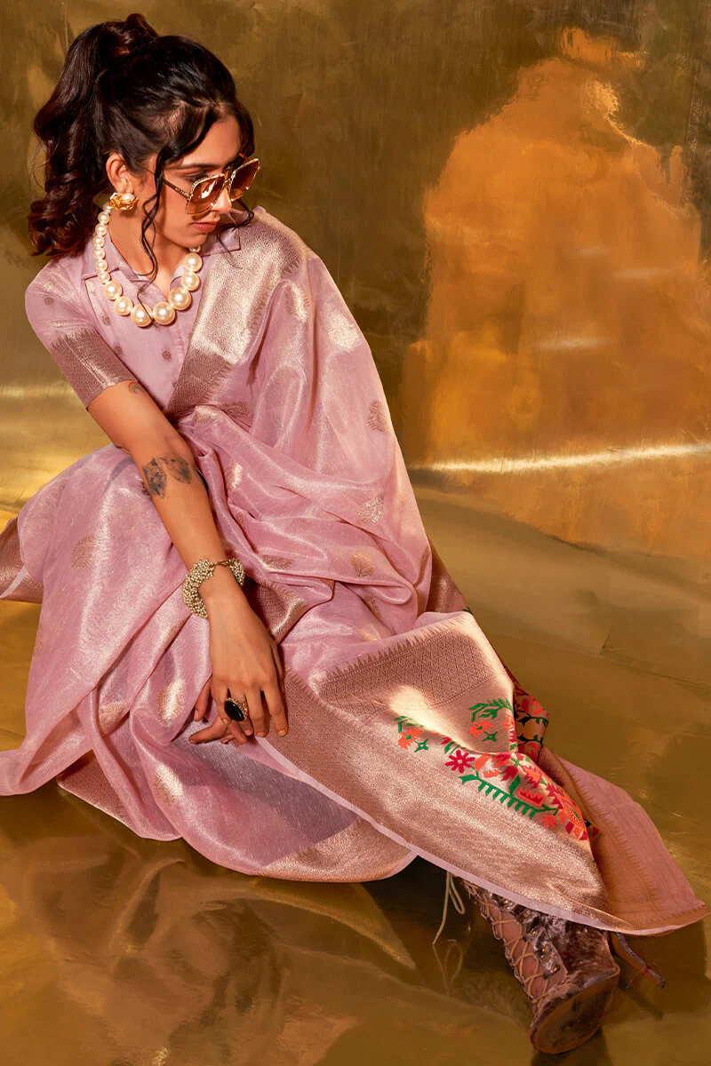 Bucolic Pink Paithani Silk Saree With Mellifluous Blouse Piece - Image 2