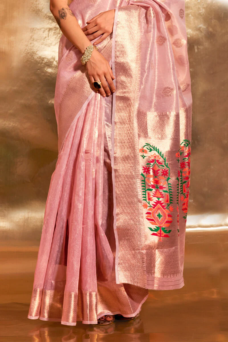 Bucolic Pink Paithani Silk Saree With Mellifluous Blouse Piece - Image 3