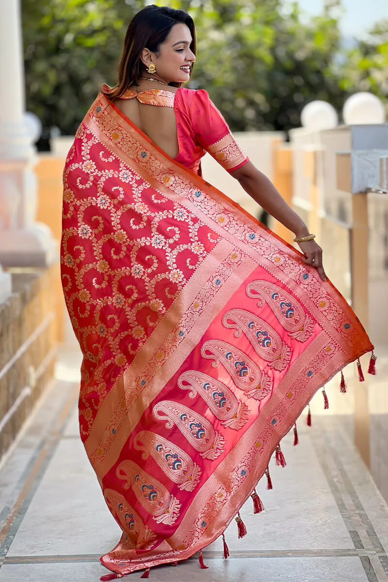 Bucolic Red Soft Banarasi Silk Saree With Conflate Blouse Piece - Image 7