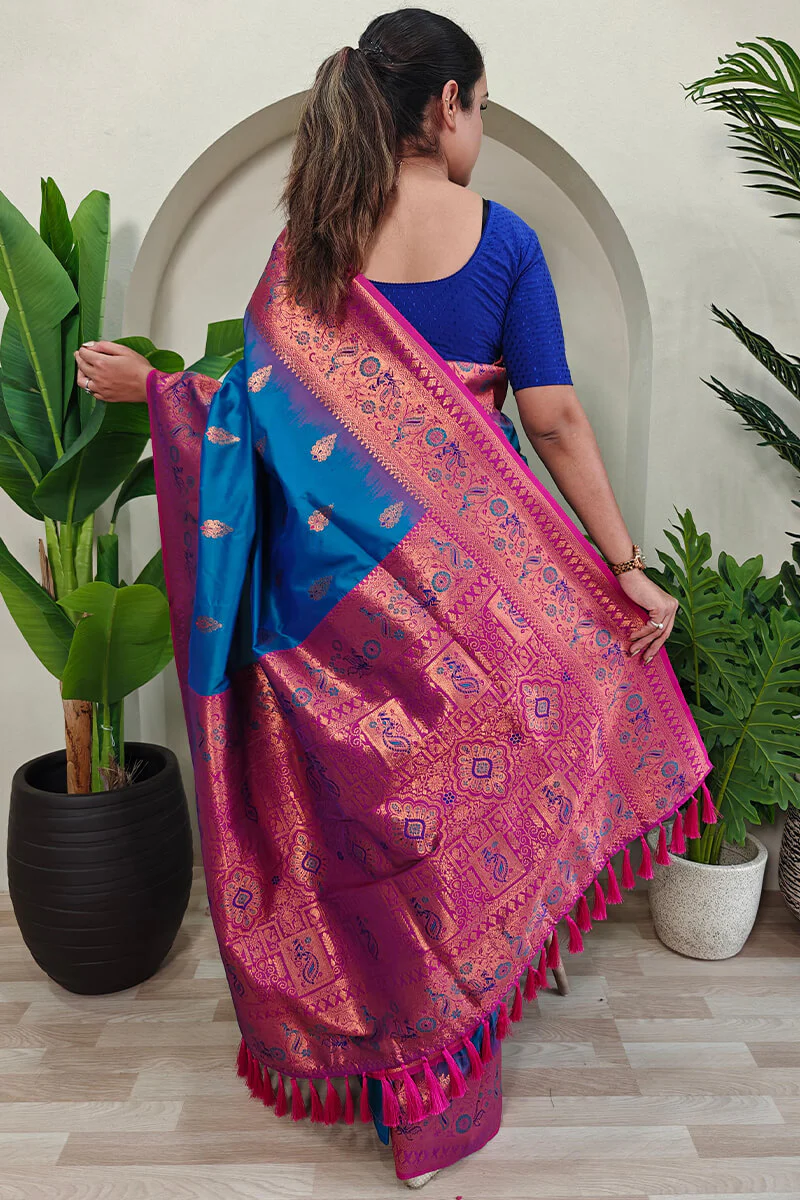 Capricious Blue Soft Banarasi Silk Saree With Deserving Blouse Piece - Image 4