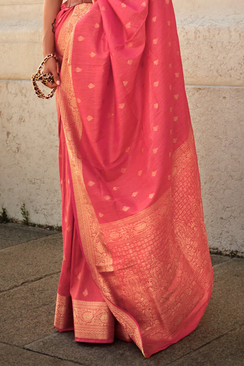 Capricious Pink Soft Banarasi Silk Saree With Seraphic Blouse Piece - Image 3