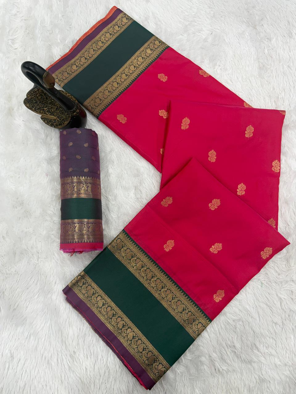 Captivating Dark Pink Soft Banarasi Kathpadar Silk Saree With Magnetic Blouse Piece - Image 2