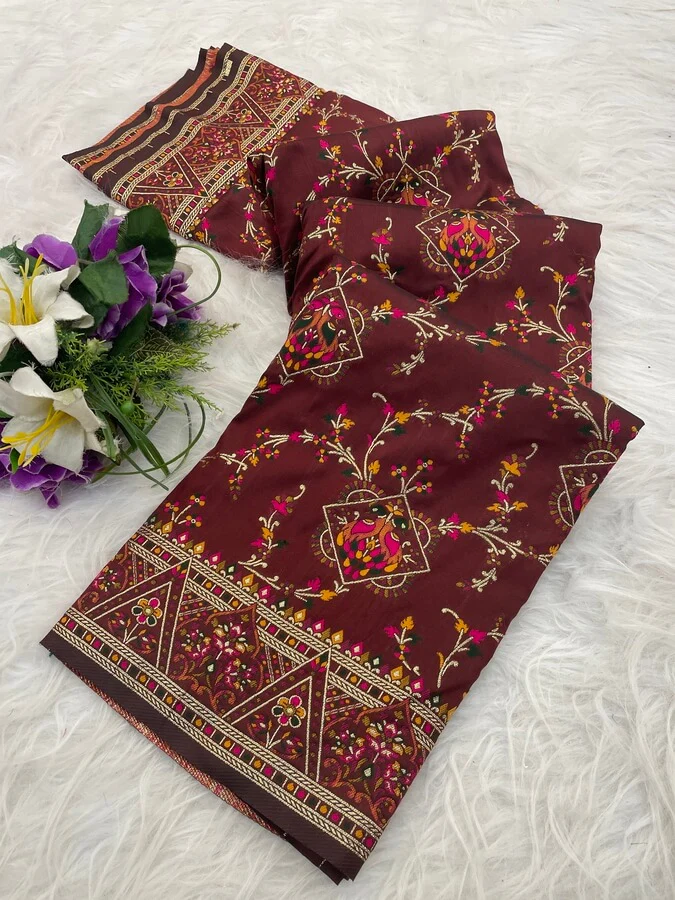 Charismatic Brown Pashmina Saree With Enchanting Blouse Piece - Image 2