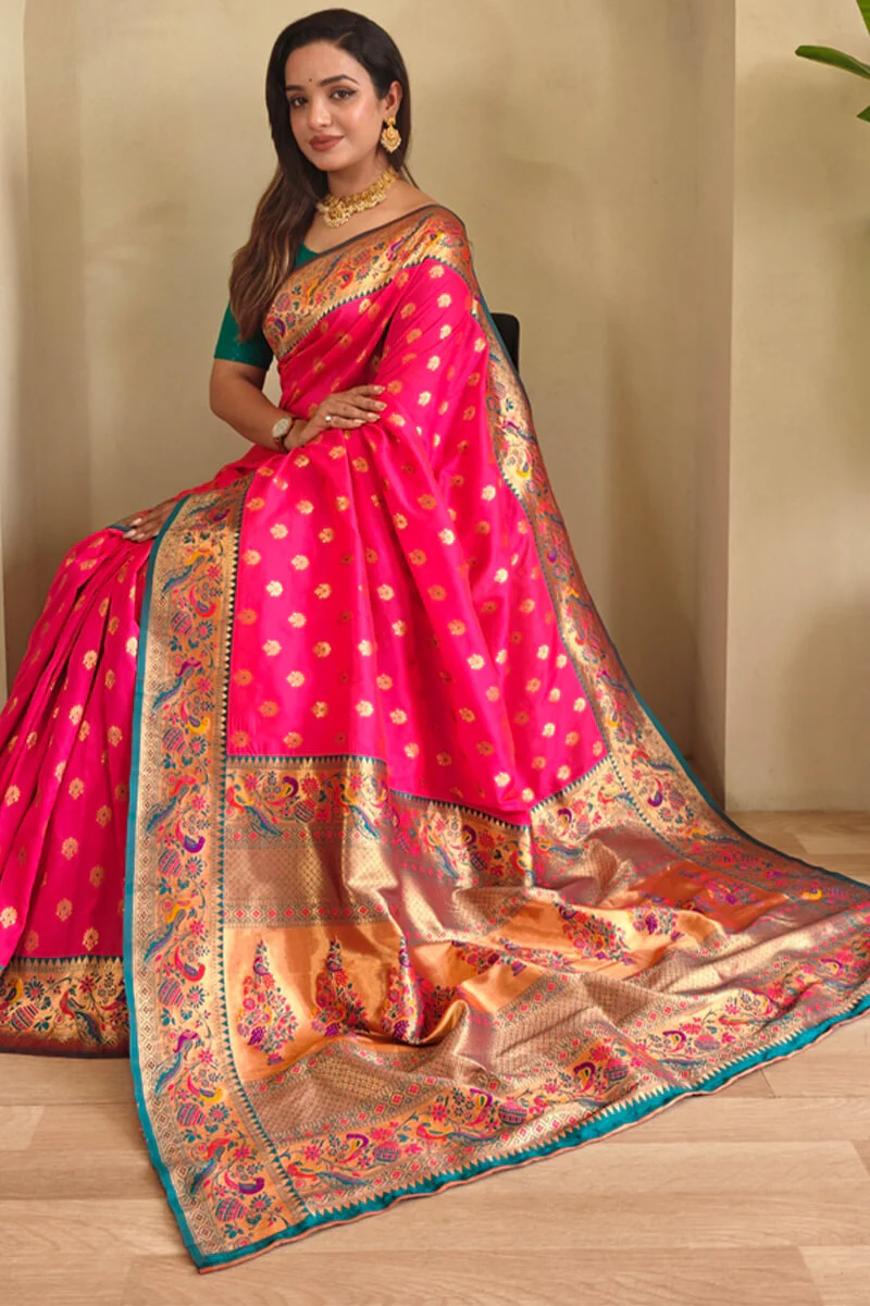 Charismatic Dark Pink Paithani Silk Saree With Mesmeric Blouse Piece - Image 2