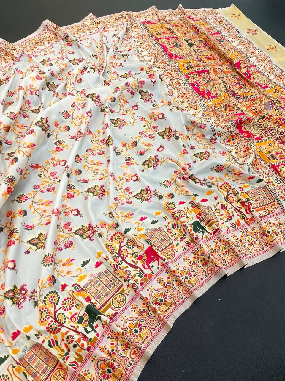 Charismatic Off White Pashmina Saree With Majestic Blouse Piece - Image 3