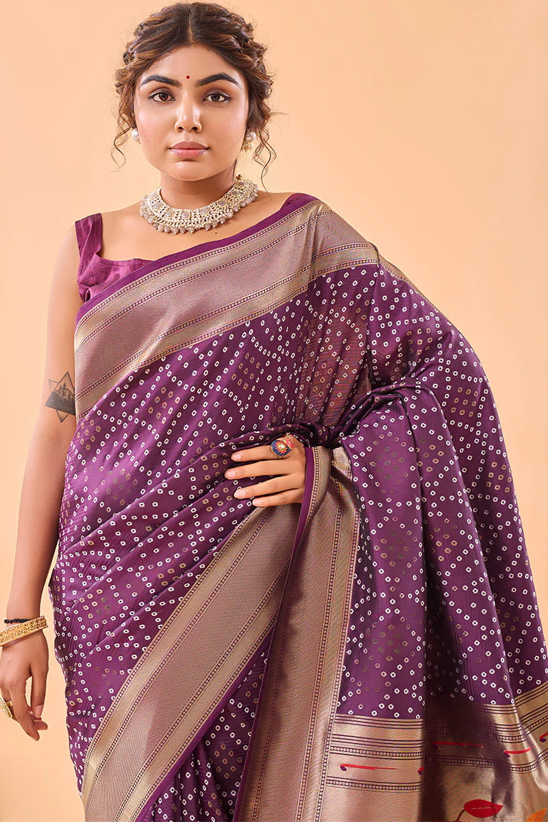 Charismatic Purple Paithani Silk Saree With Breathtaking Blouse Piece - Image 2