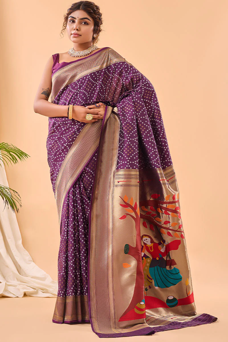 Charismatic Purple Paithani Silk Saree With Breathtaking Blouse Piece - Image 3