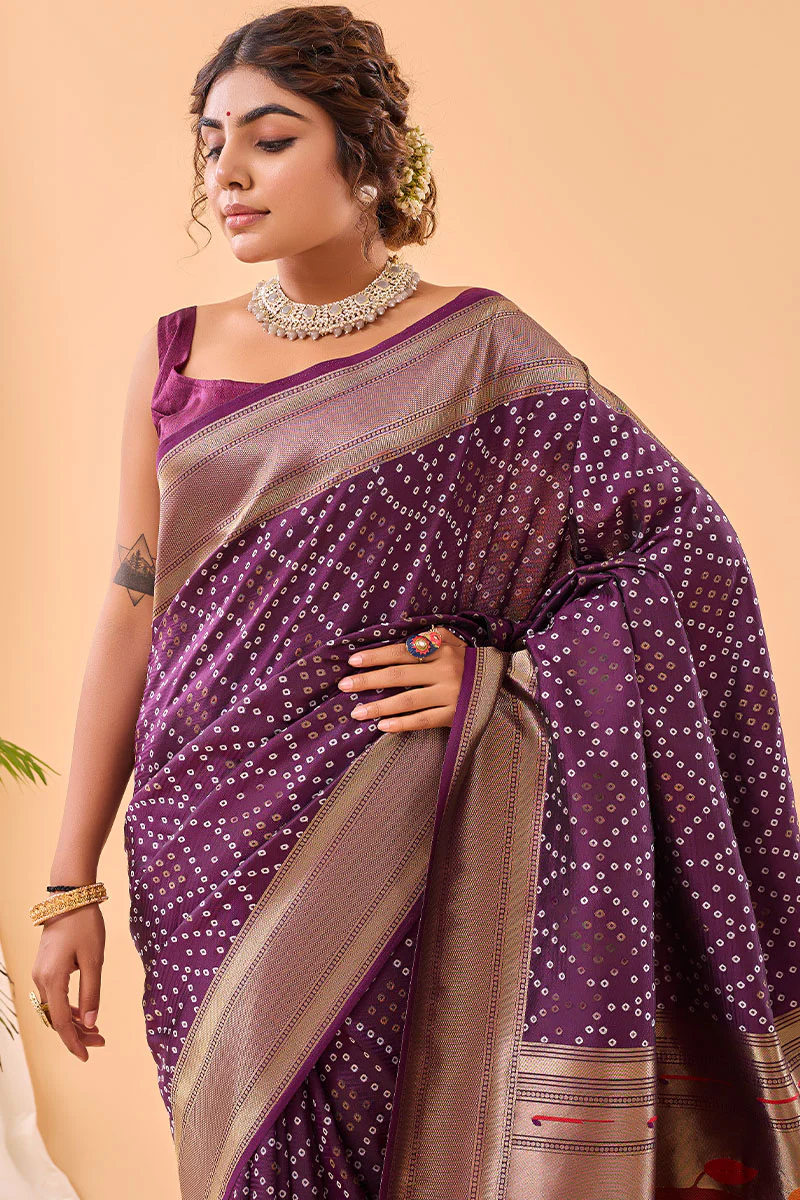 Charismatic Purple Paithani Silk Saree With Breathtaking Blouse Piece - Image 4