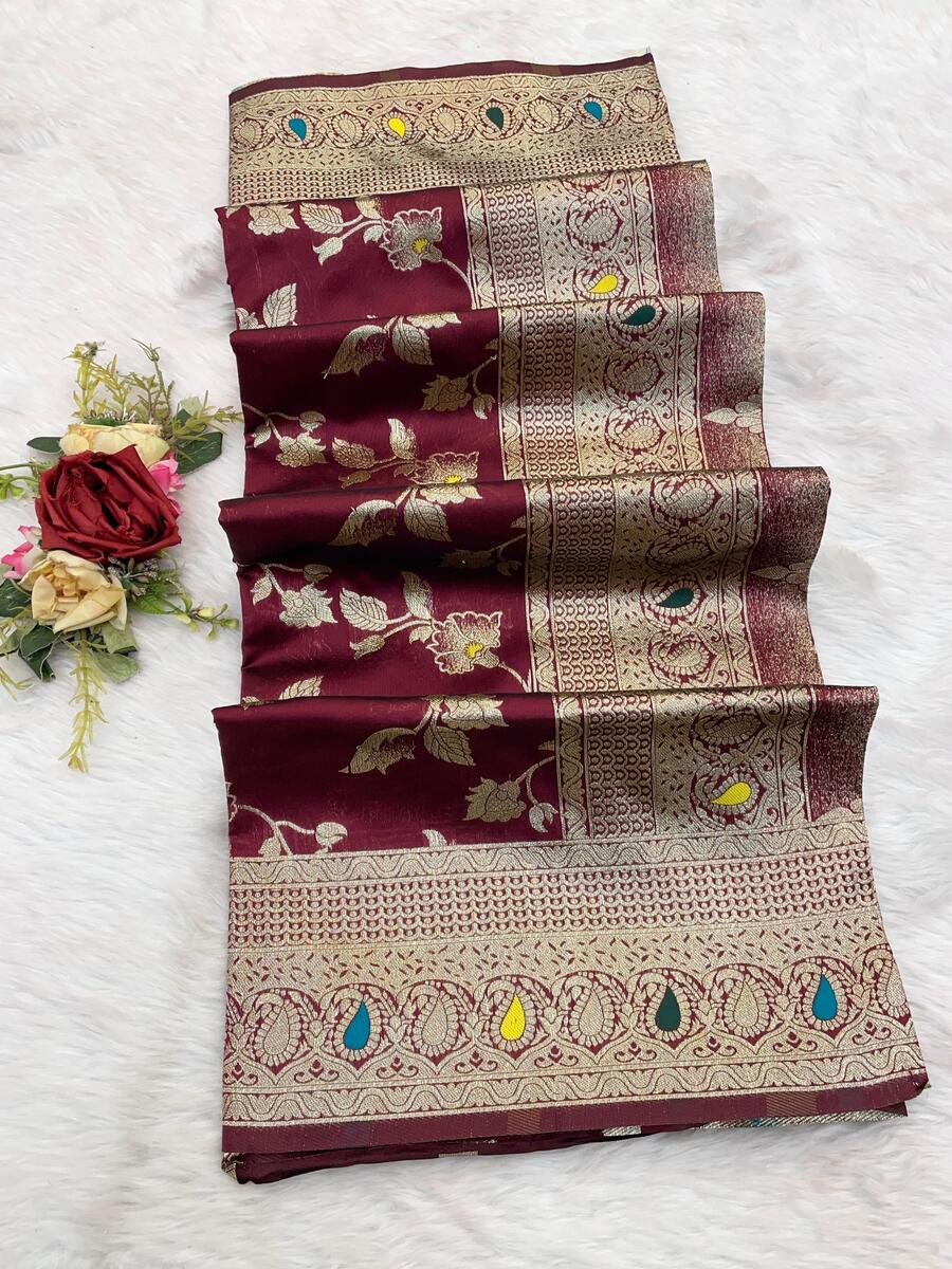 Charismatic Wine Soft Banarasi Silk Saree With Proficient Blouse Piece - Image 2