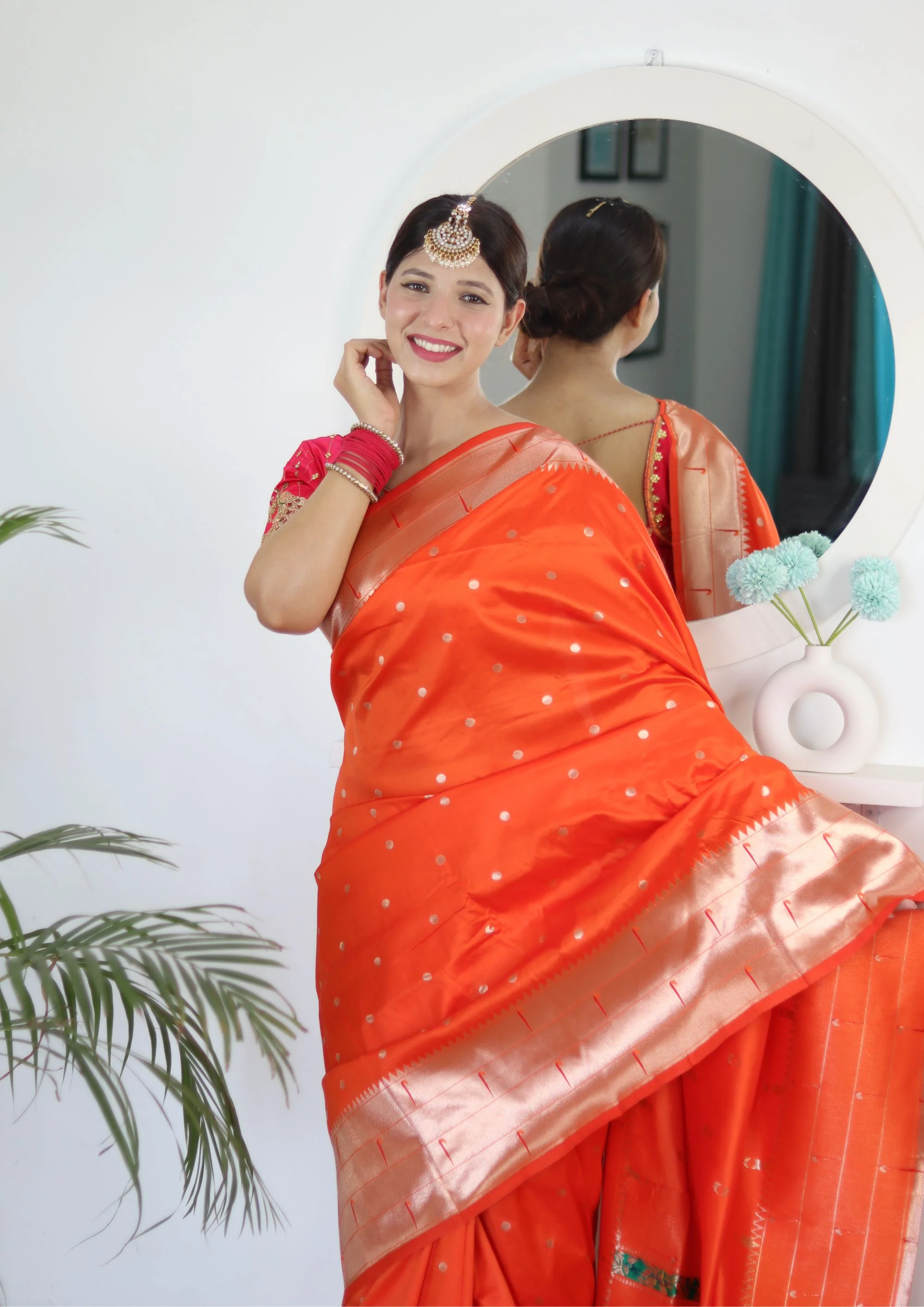 Charming Orange Paithani Silk Saree With Captivating Blouse Piece - Image 4