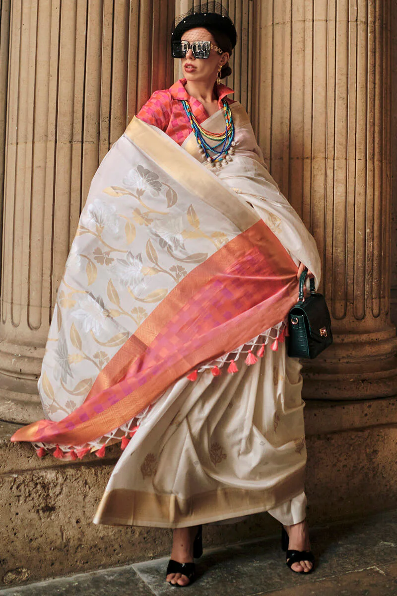Chatoyant Beige Soft Banarasi Silk Saree With Ideal Blouse Piece - Image 2