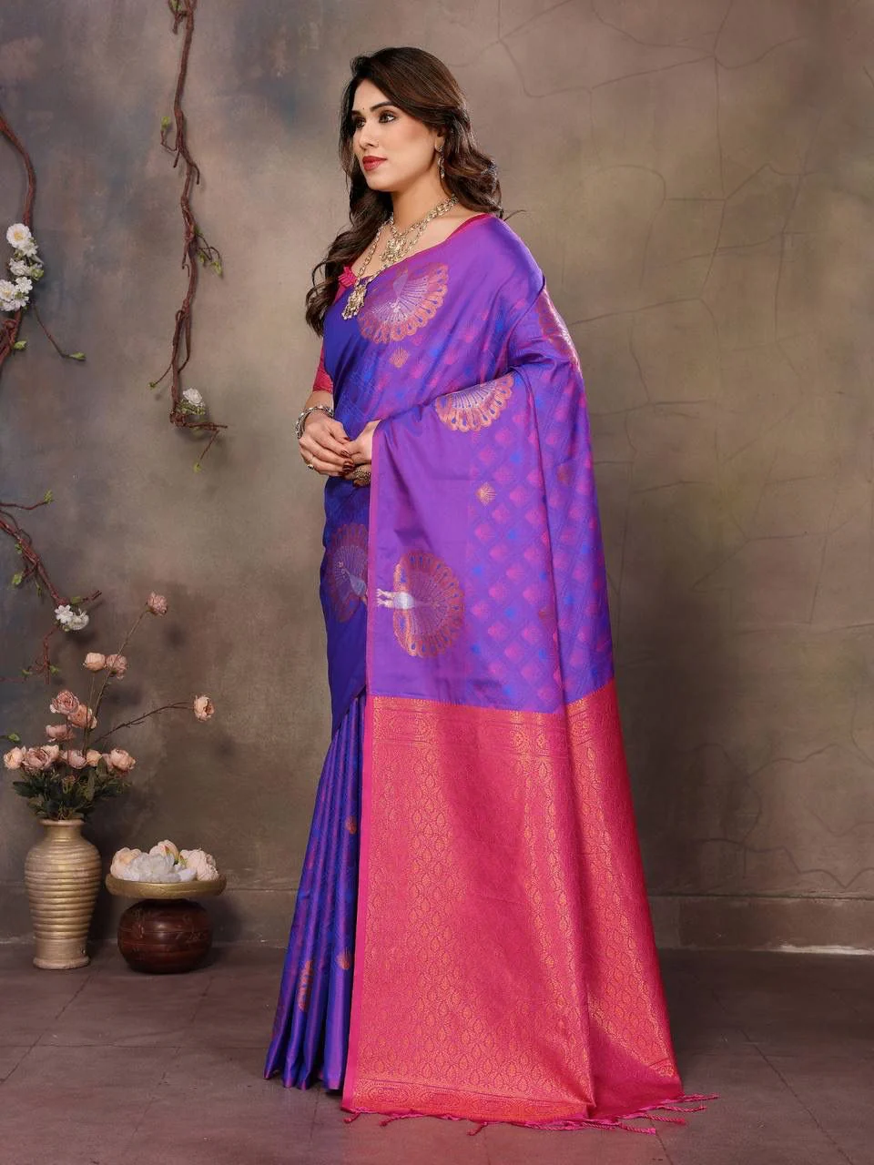Classic Purple Soft Banarasi Silk Saree With Eclat Blouse Piece - Image 2