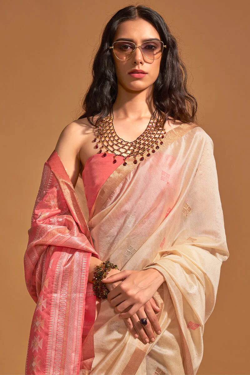 Classy Beige Soft Banarasi Silk Saree With Outstanding Blouse Piece - Image 2