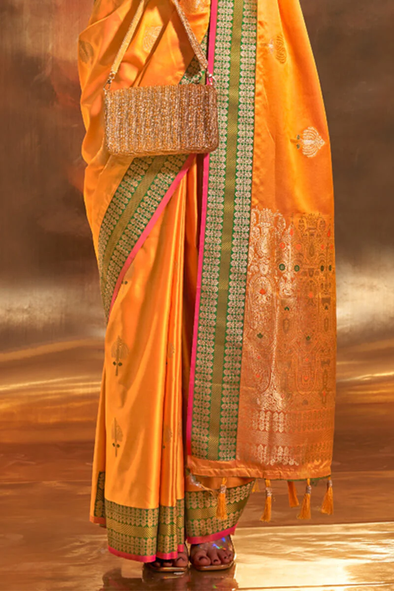 Classy Orange Soft Banarasi Silk Saree With Pretty Blouse - Image 3