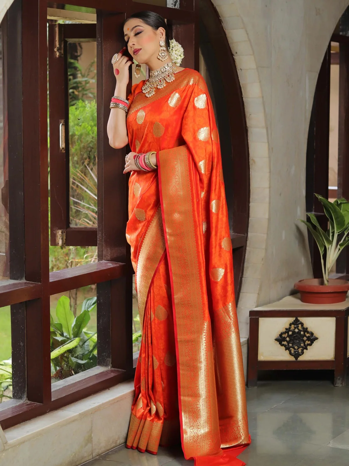 Classy Orange Soft Silk Saree With Unique Blouse Piece - Image 5