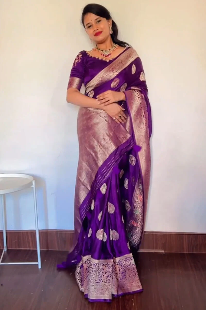 Classy Purple Soft Silk Saree With Marvellous Blouse Piece - Image 5