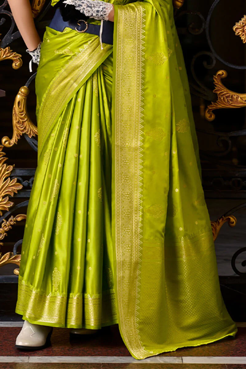 Comely Green Banarasi Satin Silk Saree With Enticing Blouse - Image 3