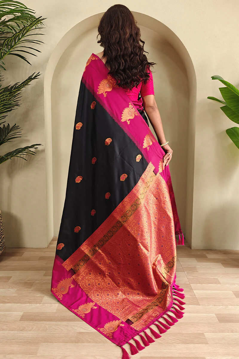 Conflate Black Soft Banarasi Silk Saree With Fragrant Blouse Piece - Image 4