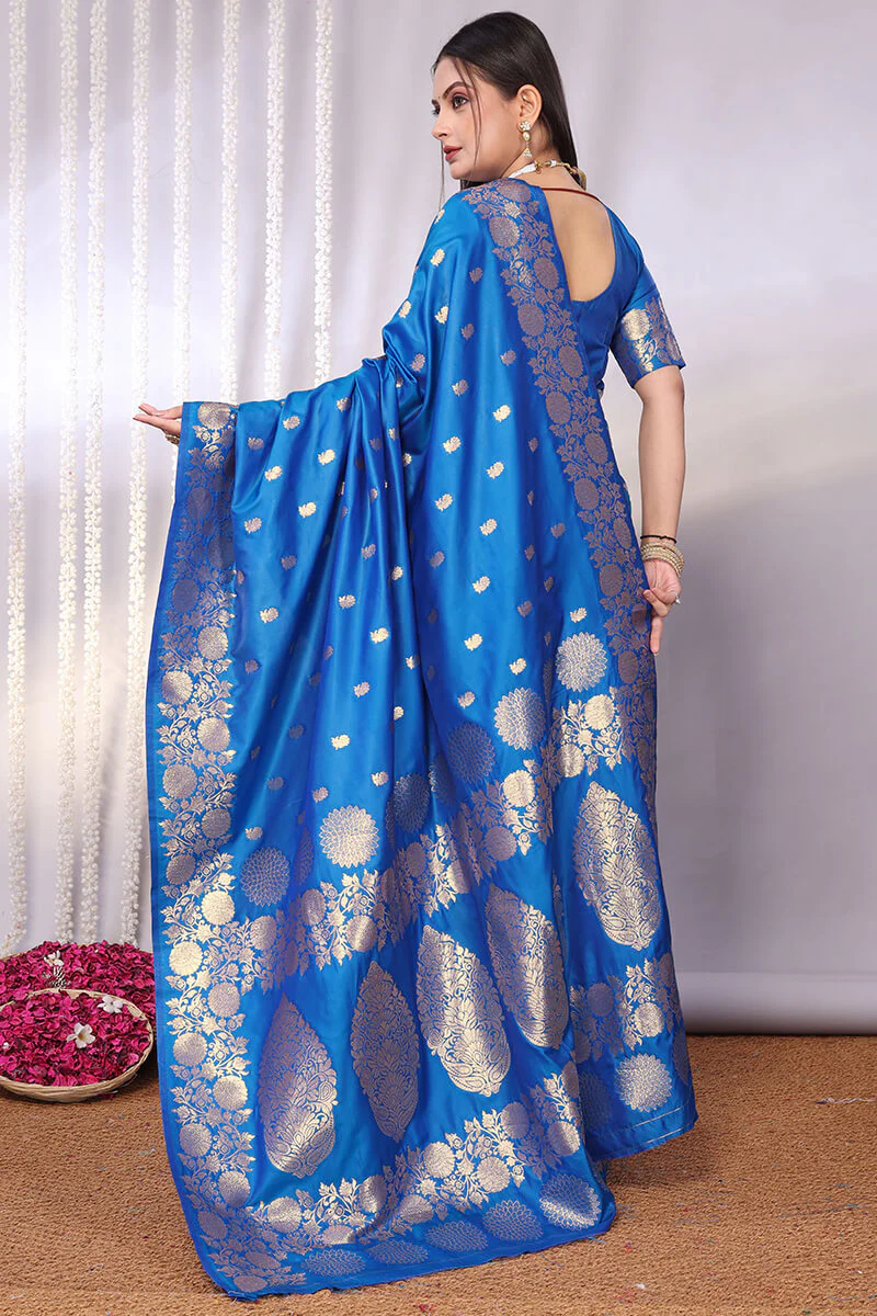 Conflate Firozi Soft Banarasi Silk Saree With Innovative Blouse Piece - Image 5