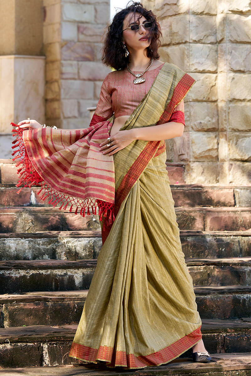 Conflate Green Cotton Silk Saree With Desuetude Blouse Piece - Image 3