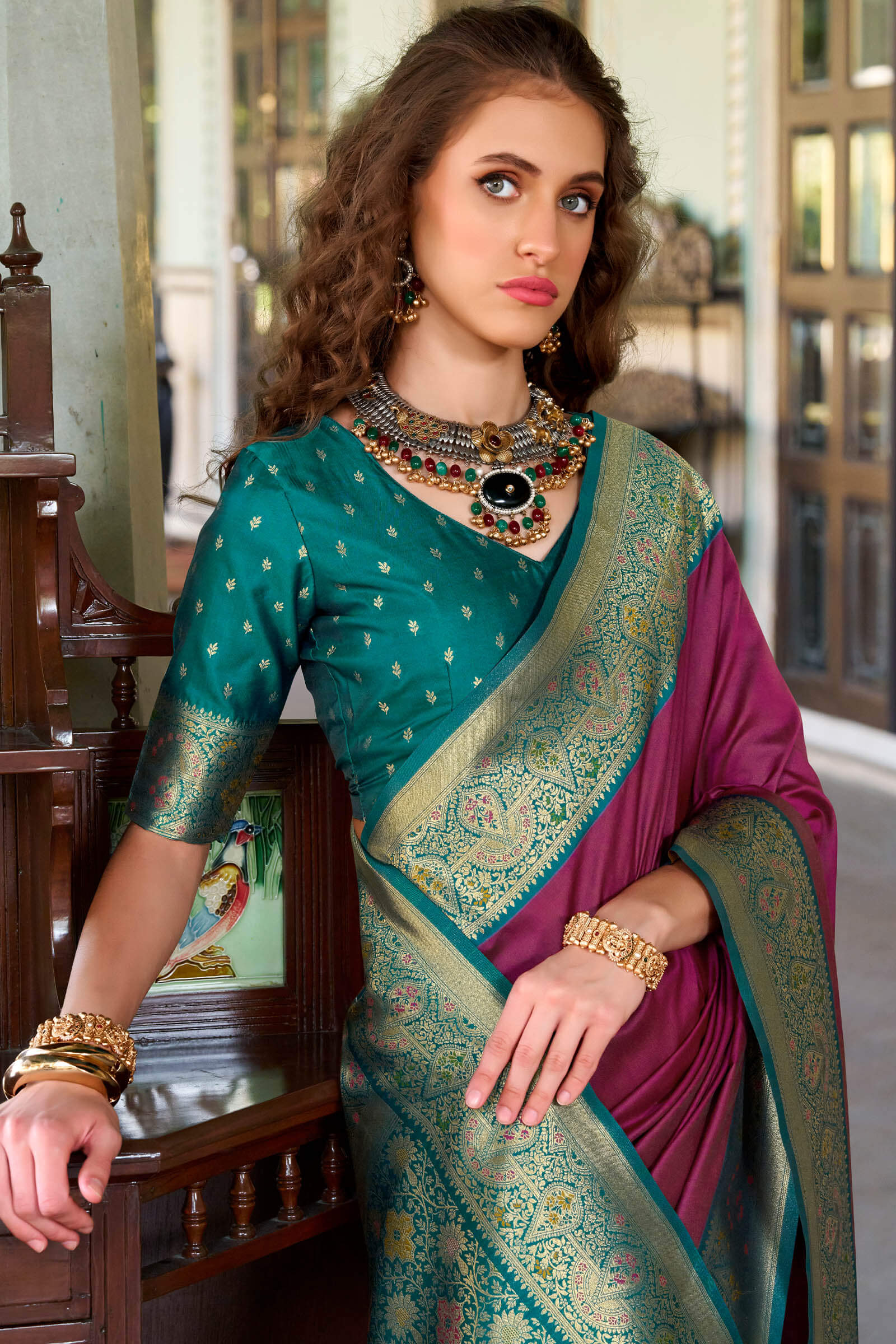Conflate Wine Soft Banarasi Silk Saree With Ornate Blouse Piece - Image 2