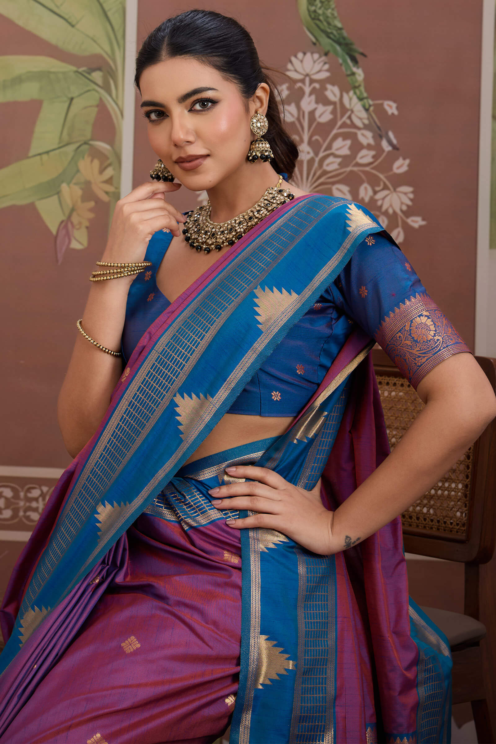 Confounding Lavender Banarasi Tussar Silk Saree With Flattering Blouse Piece - Image 2