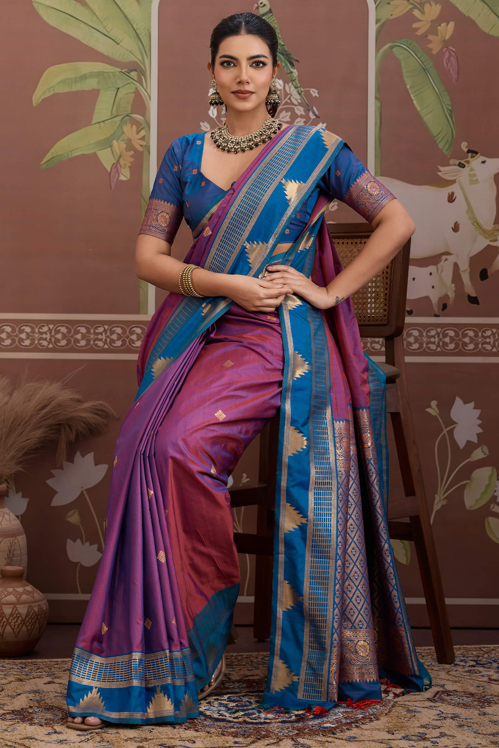 Confounding Lavender Banarasi Tussar Silk Saree With Flattering Blouse Piece - Image 3