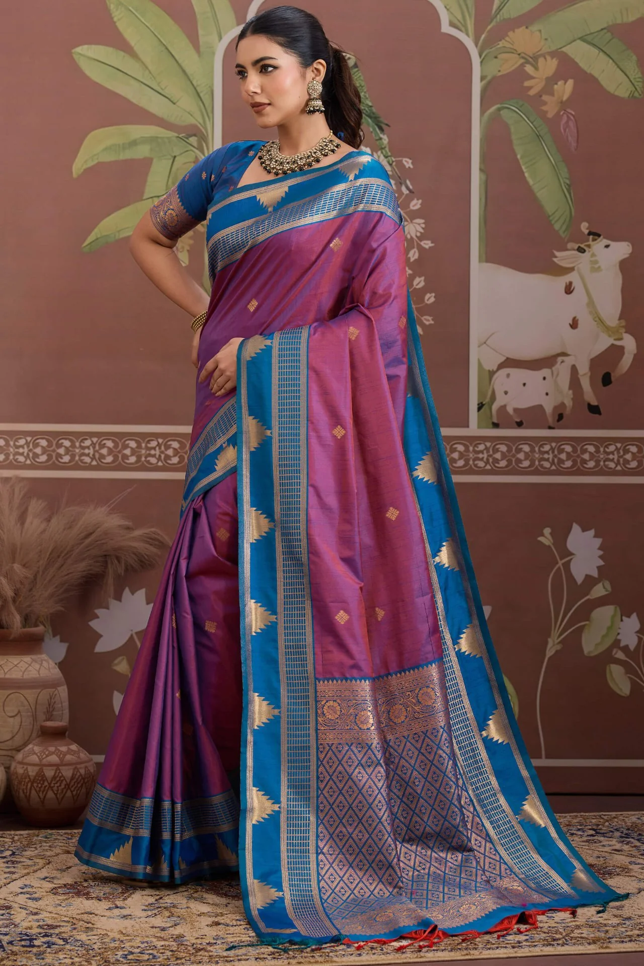 Confounding Lavender Banarasi Tussar Silk Saree With Flattering Blouse Piece - Image 5