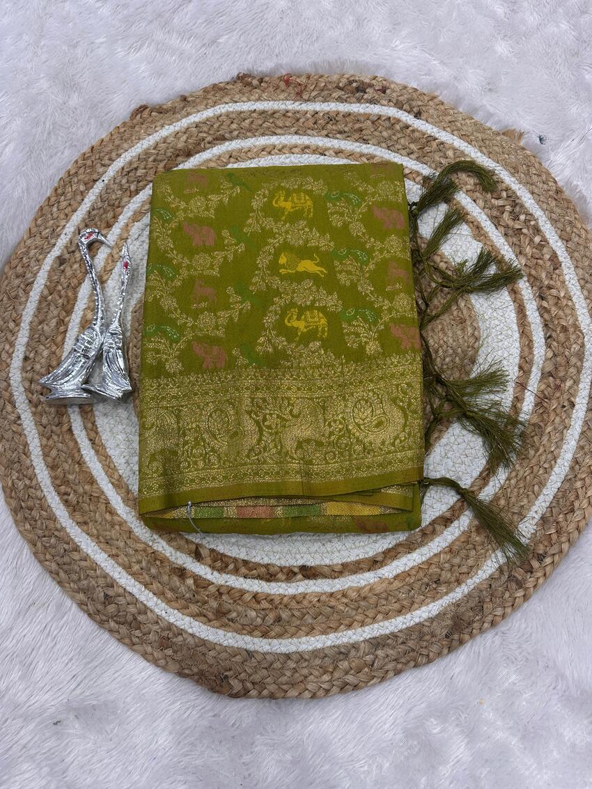 Cynosure Green Soft Banarasi Silk Saree With Precious Blouse Piece - Image 5