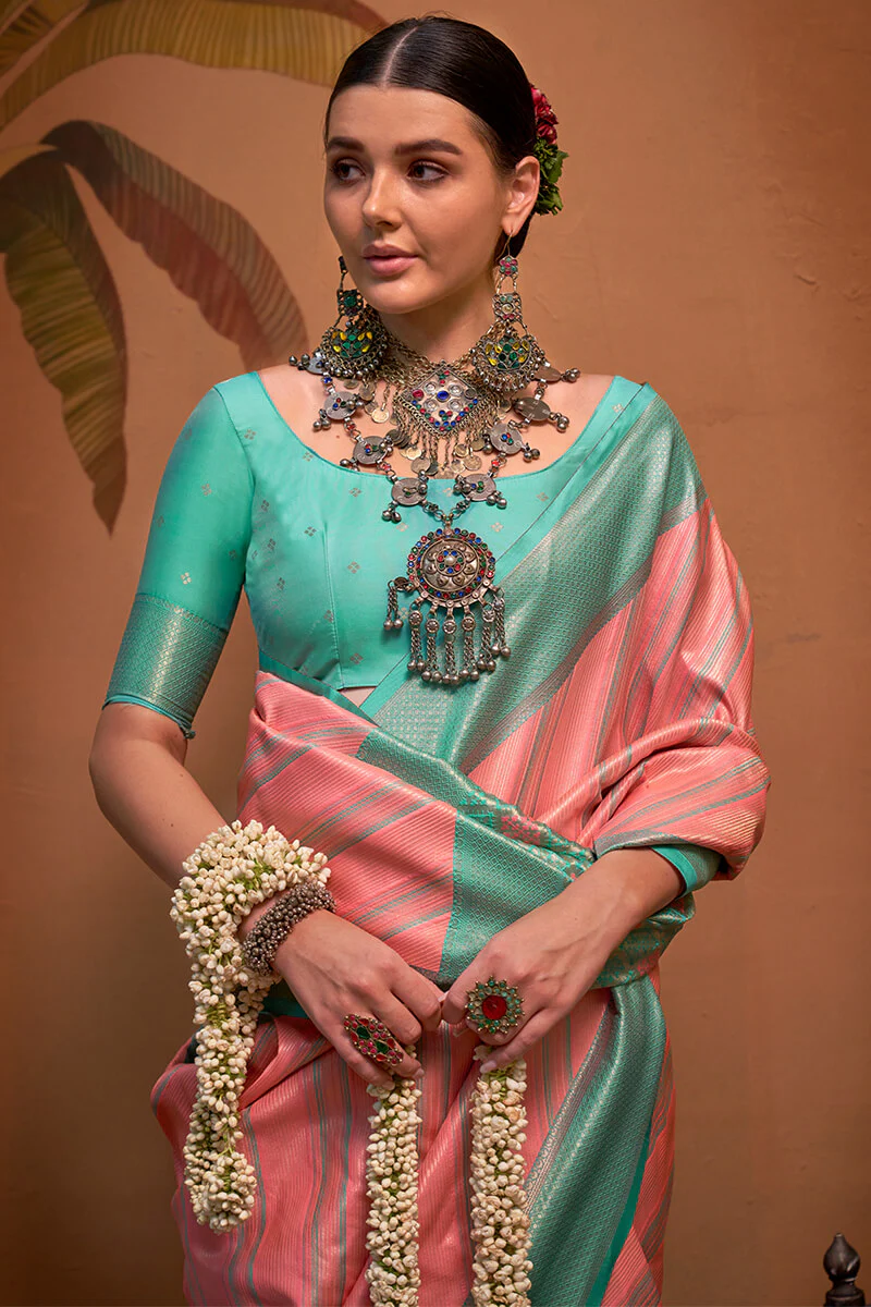 Cynosure Pink Soft Banarasi Silk Saree With Evanescent Blouse Piece - Image 2