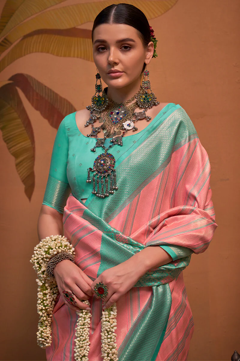 Cynosure Pink Soft Banarasi Silk Saree With Evanescent Blouse Piece - Image 3