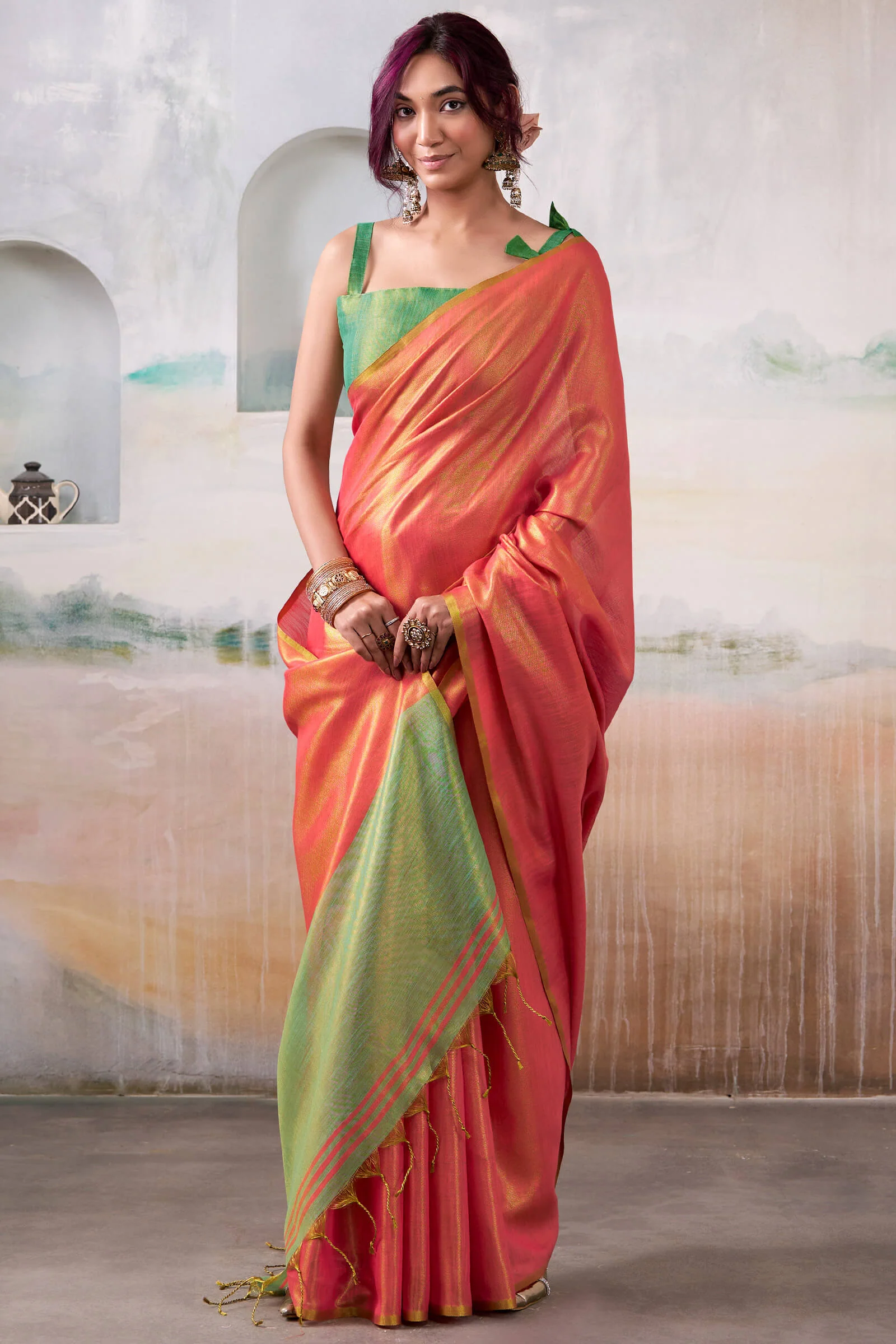 Cynosure Pink Soft Banarasi Tissue Silk Saree With Energetic Blouse Piece - Image 3