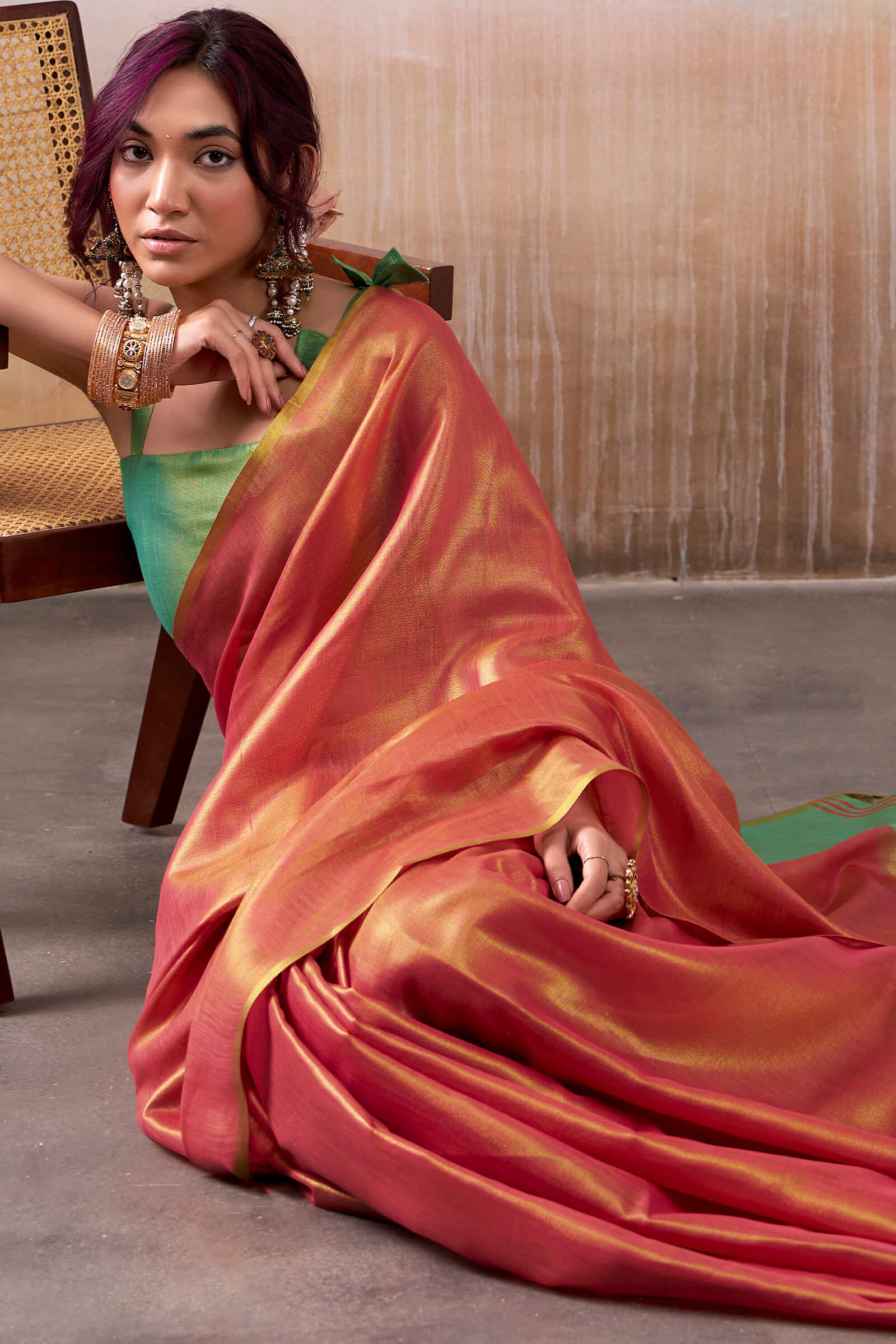 Cynosure Pink Soft Banarasi Tissue Silk Saree With Energetic Blouse Piece - Image 4