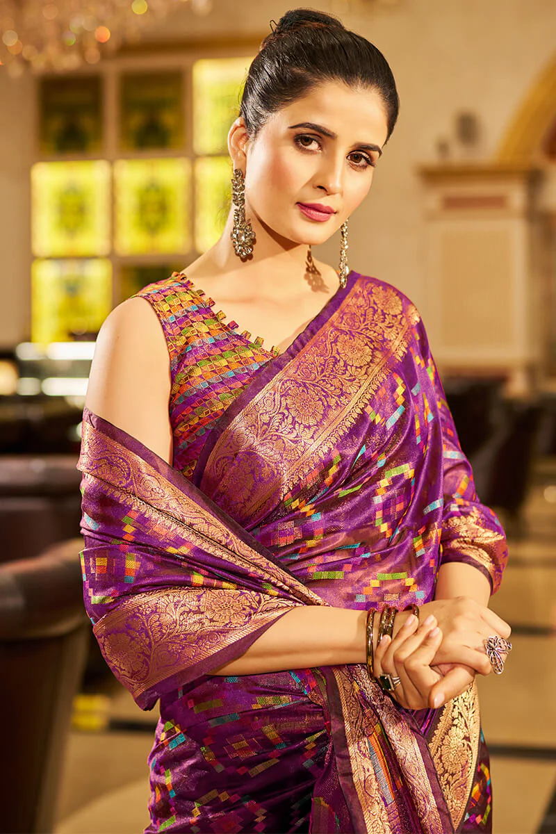 Cynosure Purple Organza Silk Saree With Engaging Blouse Piece - Image 2