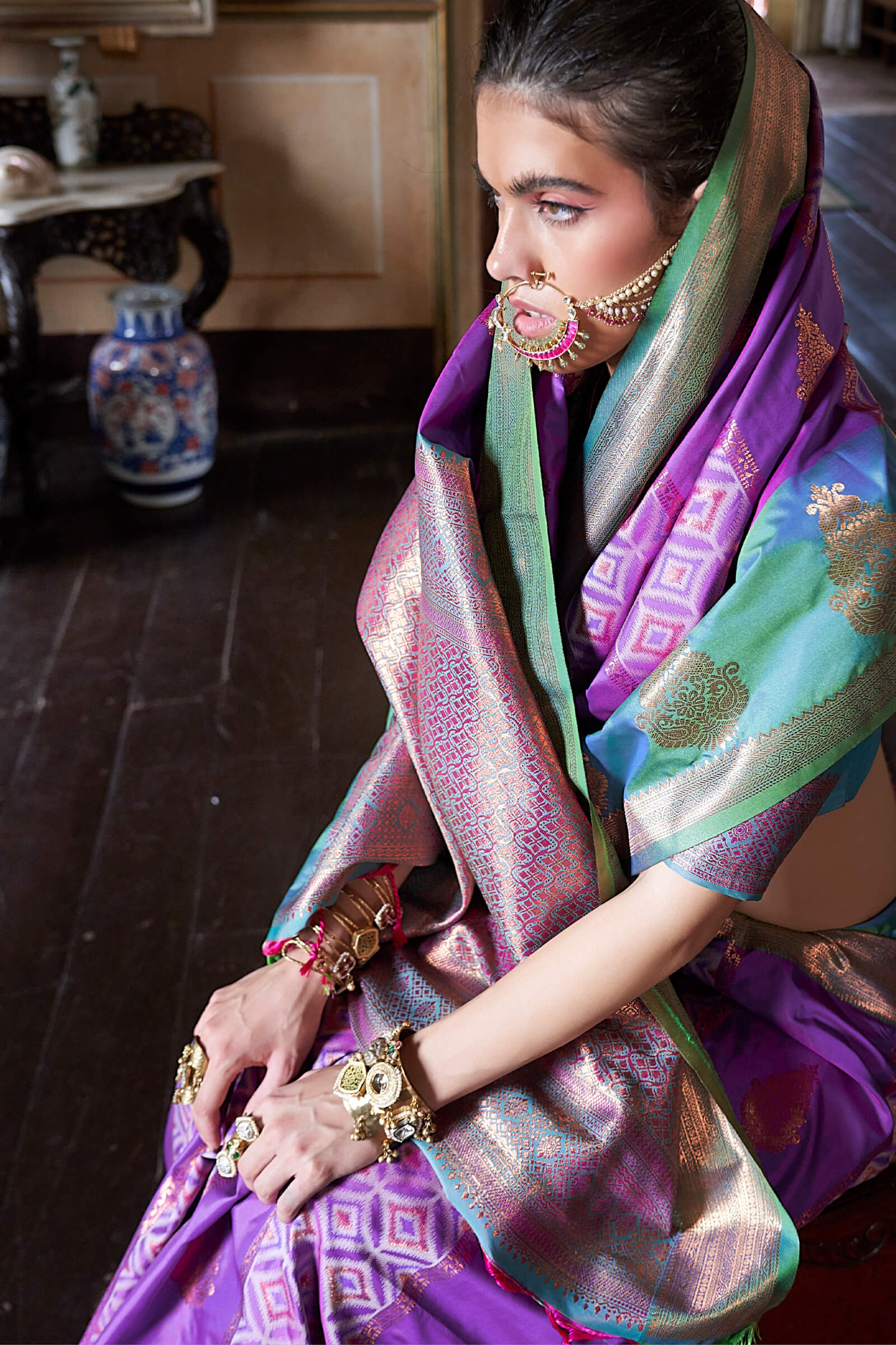 Cynosure Purple Soft Banarasi Silk Saree With Rhapsodic Blouse Piece - Image 3
