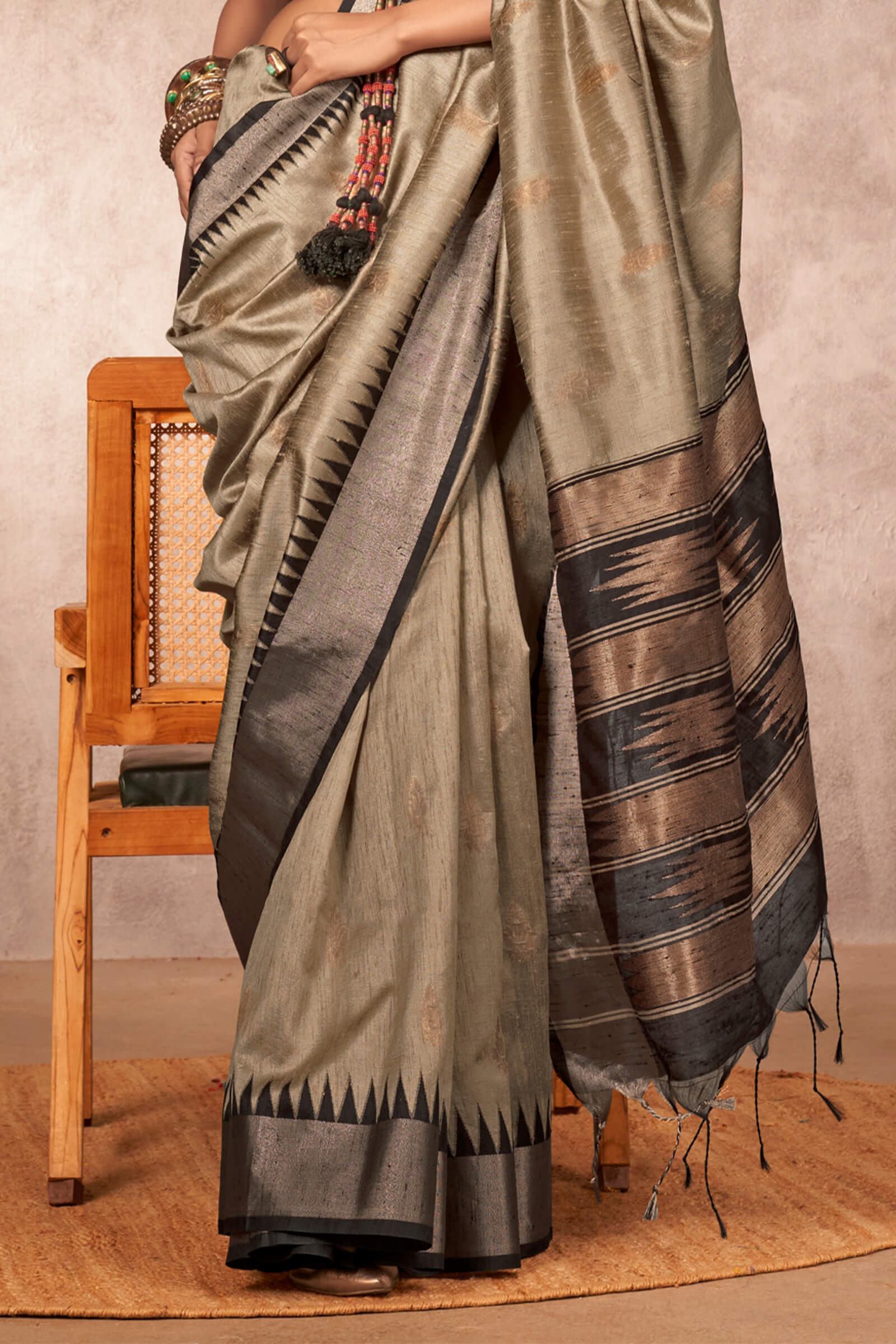 Dalliance Beige Soft Banarasi Silk Saree With Sonorous Blouse Piece - Image 3