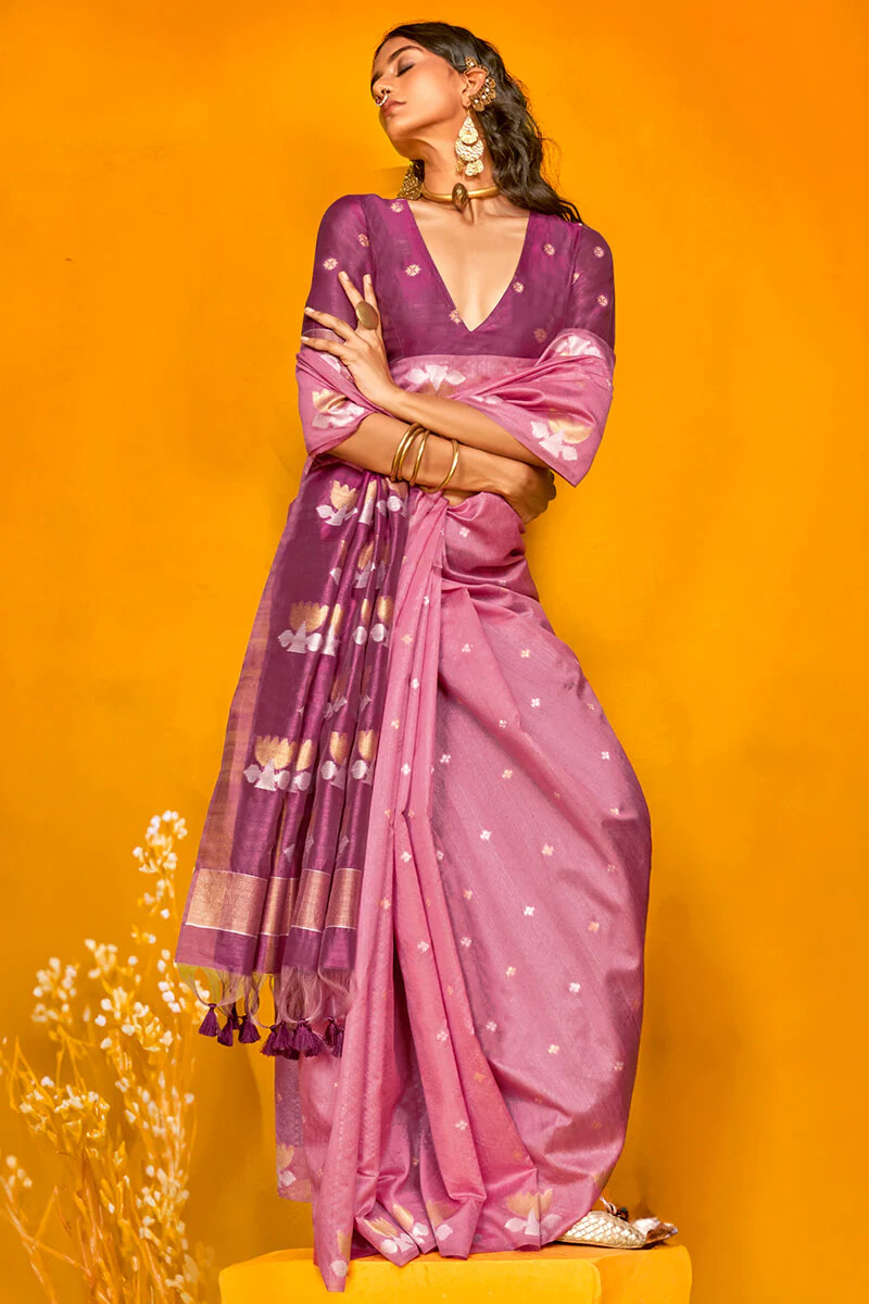 Dazzling Pink Soft Banarasi Silk Saree With Charming Blouse Piece - Image 2