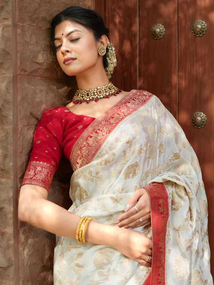 Delectable Beige Soft Silk Saree With Smashing Blouse Piece - Image 6