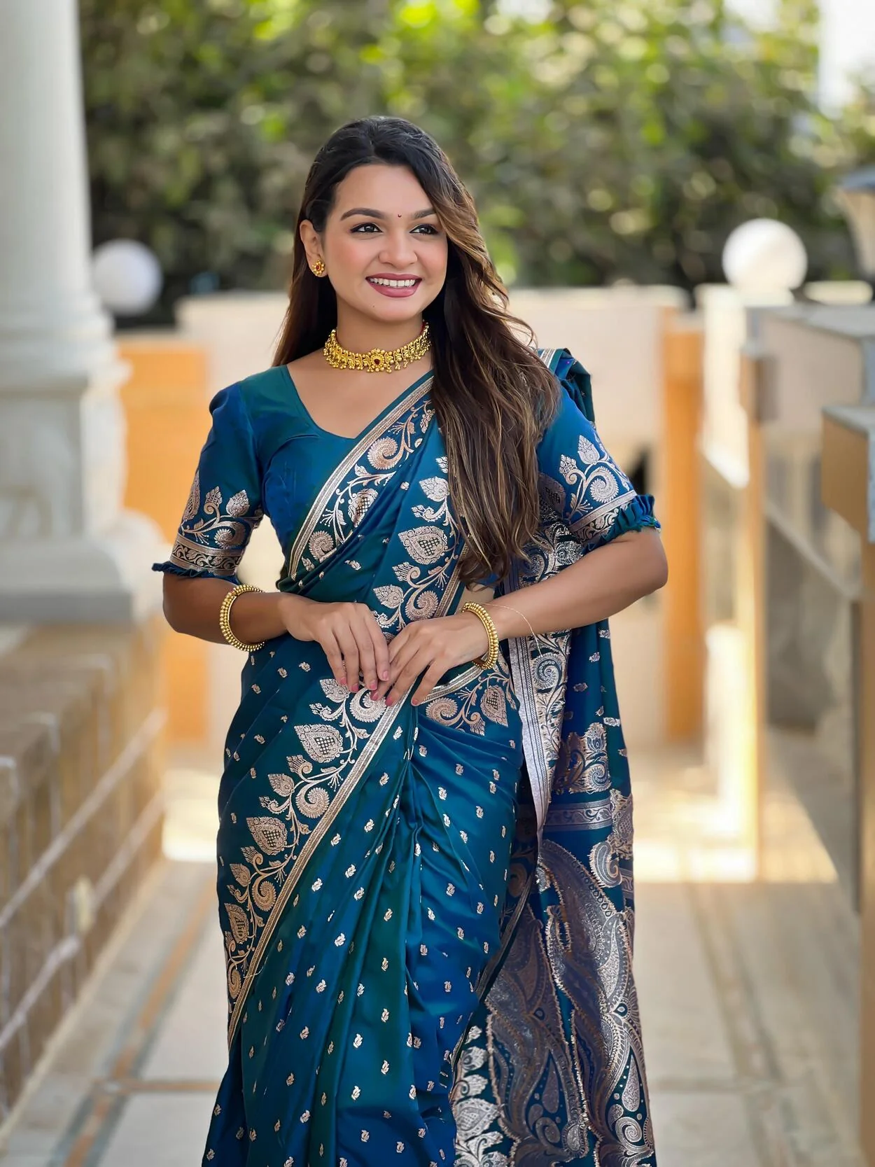 Delectable Teal Blue Soft Banarasi Silk Saree With Prettiest Blouse Piece - Image 2