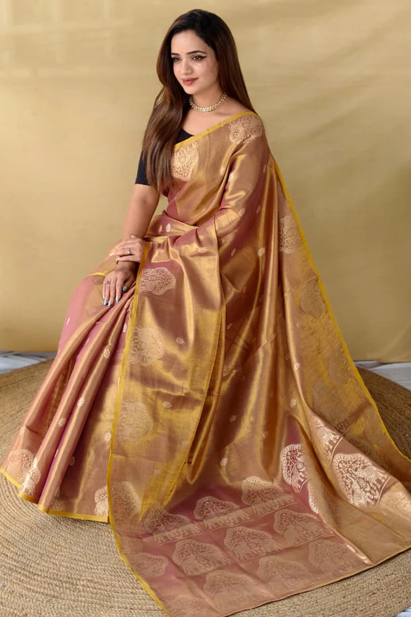 Delectable Wine Banarasi Tissue Silk Saree With Bewitching Blouse Piece - Image 3