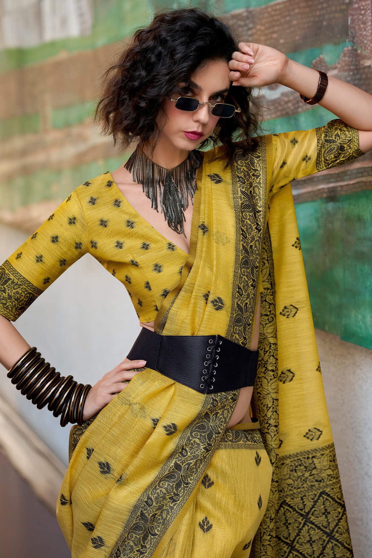 Delectable Yellow Cotton Silk Saree With Staring Blouse Piece - Image 2
